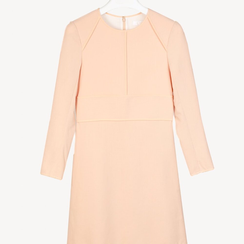 Chloe Brown Delight Wool Piped Long-Sleeve Dress